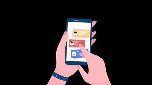Animated Hands Typing on Smartphone Chat App