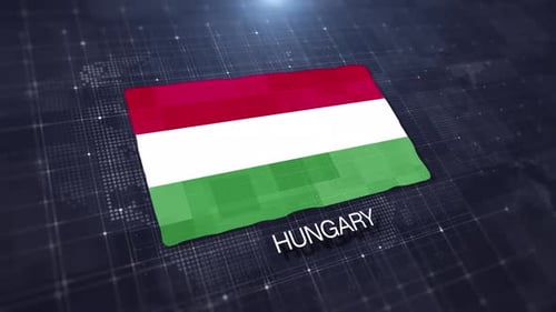 Animated Hungary Flag on Futuristic Digital Background