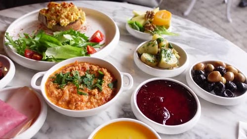 Top View of Turkish Breakfast on Table