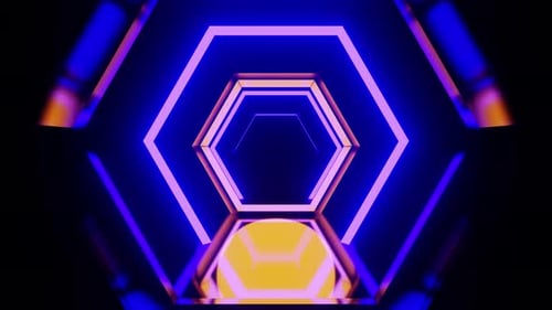 Hexagon Purple Tunnel Vj Loop Background Animation With Orange Sun