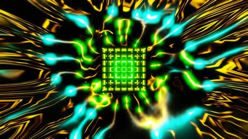 flying cube in galactic glow tunnel vj loop template