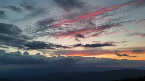 A Breathtaking and Stunning View of a Colorful Sunset Illuminating the Clouds Above the Distant