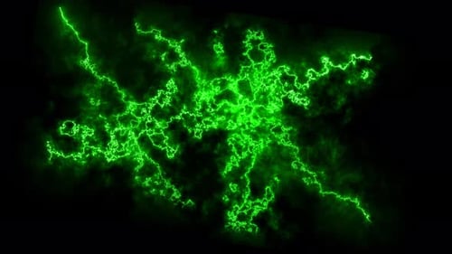 Energy Stormy Green color Lightning in Space with black color background. 3