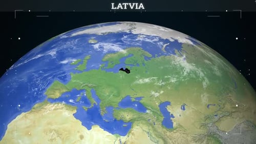 3D Rotating Earth Globe Zoom into Latvia with Digital Data Display