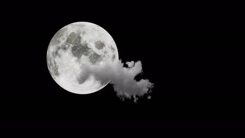 Realistic Full Moon with Moving Clouds Alpha Channel Overlay