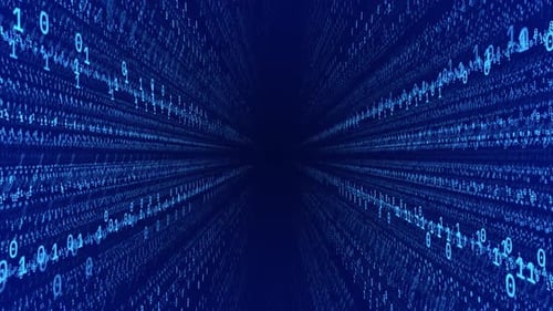 Futuristic Binary Tunnel: 3D Loop of Digital Numbers and Cyber Data HD