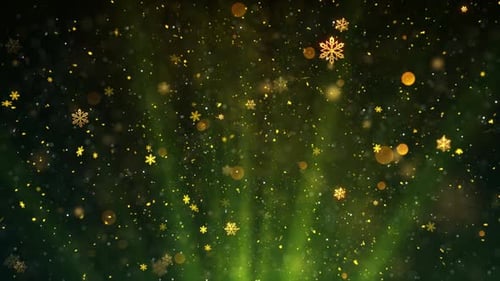Golden Snowflakes Falling with Bokeh Lights Christmas Background