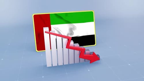 United Arab Emirates Flag with Graph and Red Arrow Decreasing Values