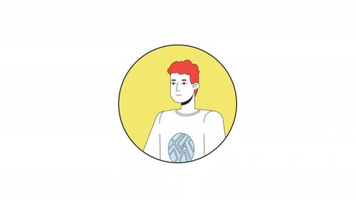 Minimalist Animated Person Waving in a Circular Frame