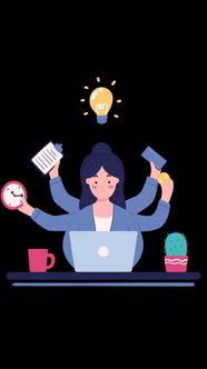 Multitask Woman In An Office Vertical Animation Alpha Channel ...