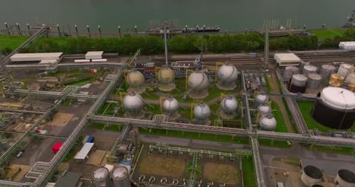 Hydrogen Renewable Energy Production Gas for Clean Electricity Aerial View of Tanks with Hydrogen