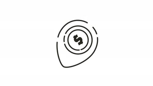 Map pin with a dollar sign inside.