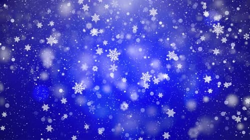 Fundo abstrato em loop com belos flocos de neve azuis caindo