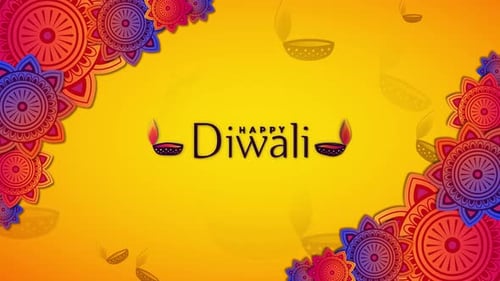 Vibrant Happy Diwali Greeting with Mandalas and Diyas