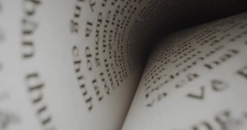 Fast Moving Macro Shot Viewed Text Inside Book Book Sheets Closeup with Text English Macro View Shot