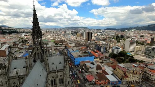 Timelapse city traffic Ecuador, point of view from church Basílica del Voto Nacional