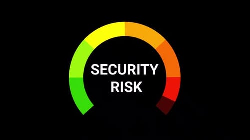 Security Risk Level Animation – Cyber Threat Gauge Indicator. Cybersecurity risk.