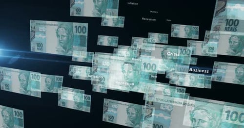Brazil Real 100 banknote – flying between transparent money