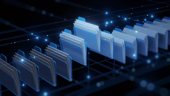 Digital file folders in futuristic virtual network, Backgrounds Motion ...