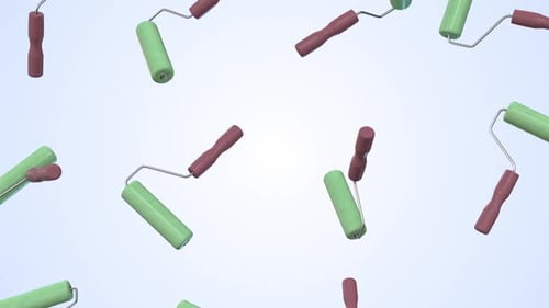 3D Paint Rollers Dropping Down Seamless Loop Background