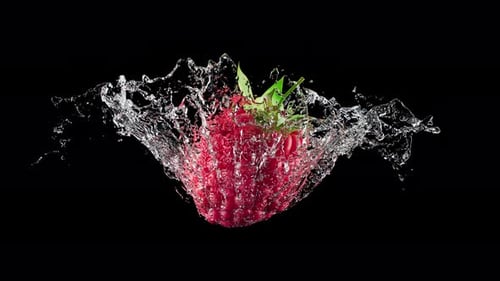 Uma rotação em loop de framboesa em um pouco de água. Canal Alfa.