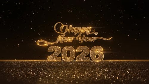 Golden 2026 happy New year Blast text beautiful 3D animation shine flickering firework bokeh backgro