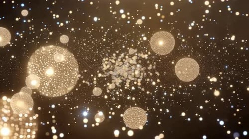 Golden Glowing Globes Moving Through Abstract Glitter Space