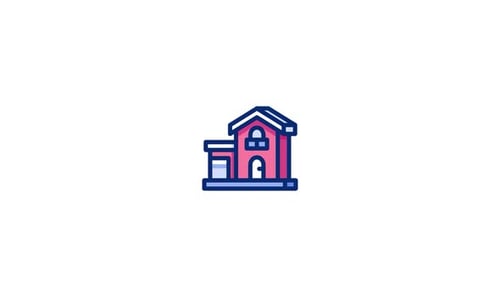 Animated House Icon Reveal in Flat Design Style