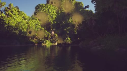 Calm Twilight River with Moody Trees and Tranquil Reflections