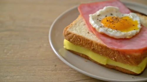 Egg and Ham Breakfast Sandwich Close Up