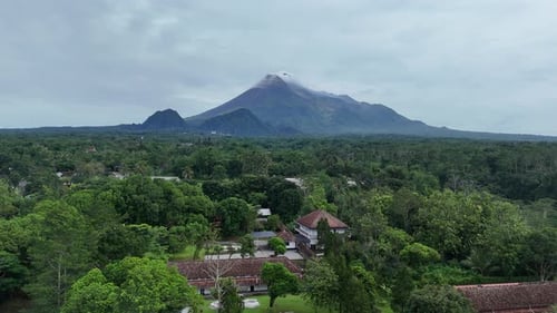 Aerial View of Mount Merapi and Surrounding Countryside