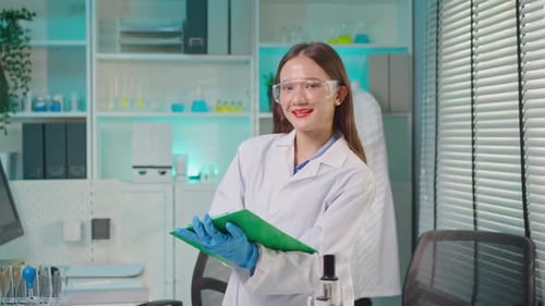 Portrait of female scientist work in biotechnology research laboratory.