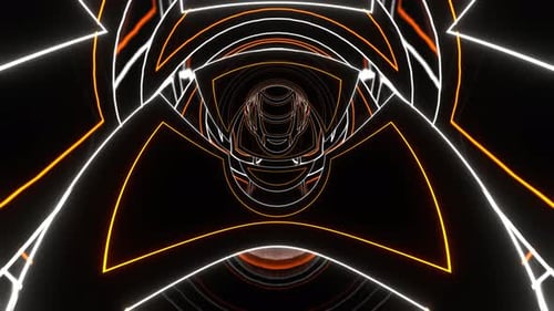 White And Orange Neon Abstract Endless Moving On Circle Background Vj Loop In 4K