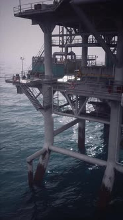 Oil Rig Stands Tall Over Calm Ocean Waters During a Serene Day
