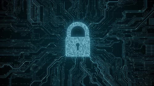 Security Hologram Virtual Hud Pin with Shield and Lock Concept of Finance Data Privacy and