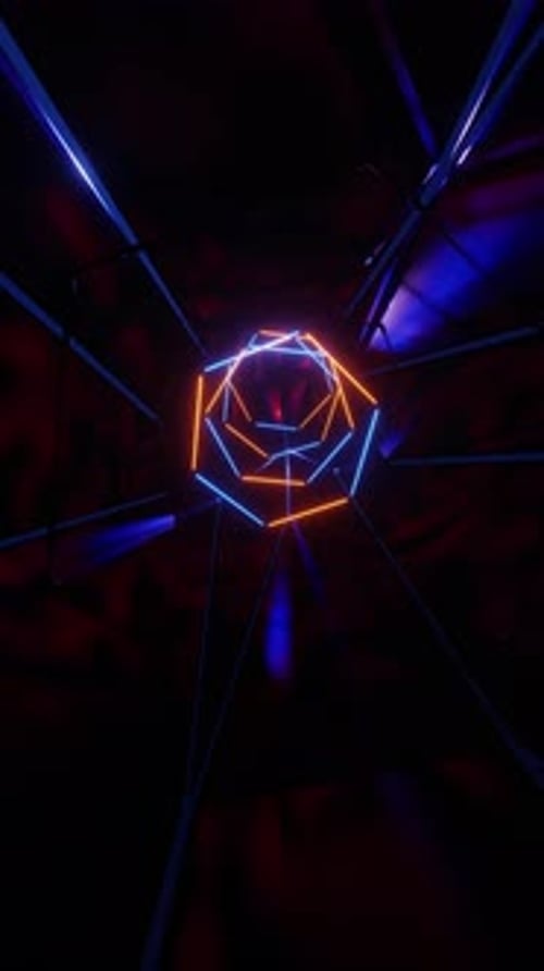 Colorful abstract tunnel with neon lights. Infinitely looping animation