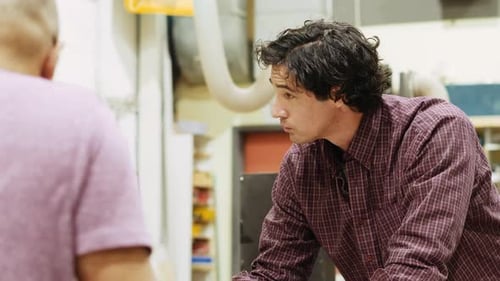 Male Carpenters Talking Planning in Carpentry Workshop 2024 Years