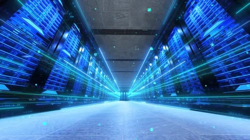 Data Center Server Rooms And Flowing Data Information