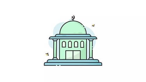 mosque building line art color animation 2D video for religious activities concept