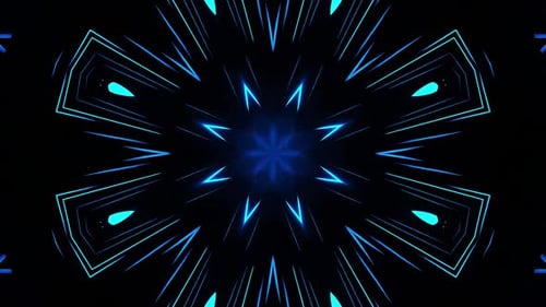 Vibrant neon blue starburst pulsing with energy on black backdrop