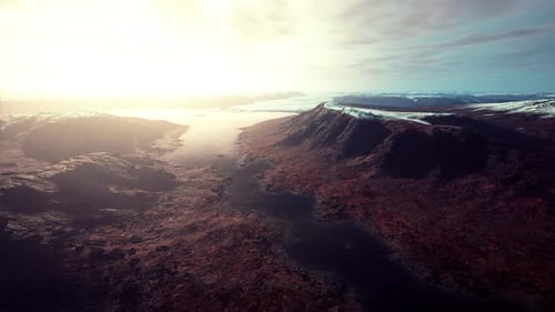 Aerial View of Fjord in Cold Winter Weather