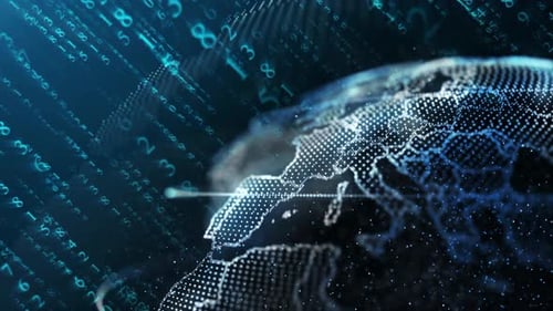 Rotating Globe with Europe and Matrix Code Effect