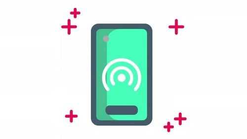 Smartphone-Symbol für kabelloses Laden: Grünes Handy mit Symbol für kabelloses Laden