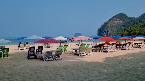 Koh Mook Island or Koh Muk Trat Thailand a Tropical White Beach with Palm Trees