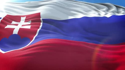 Realistic Slovakia National Flag Waving in Clear Blue Sky