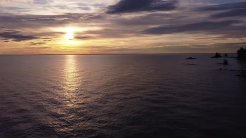 Sunset on the Water Surface The Sea Against the Backdrop of a Sunset Taken From a Quadcopter Aerial