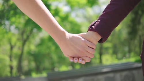 Close Up Female Couple Holding Hands Lesbians Hands Joining Together