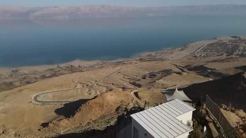 Desert Landscape Meeting Blue Sea, Aerial Shot
