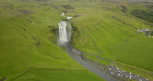 Aerial view over Skogafoss waterfall, Iceland