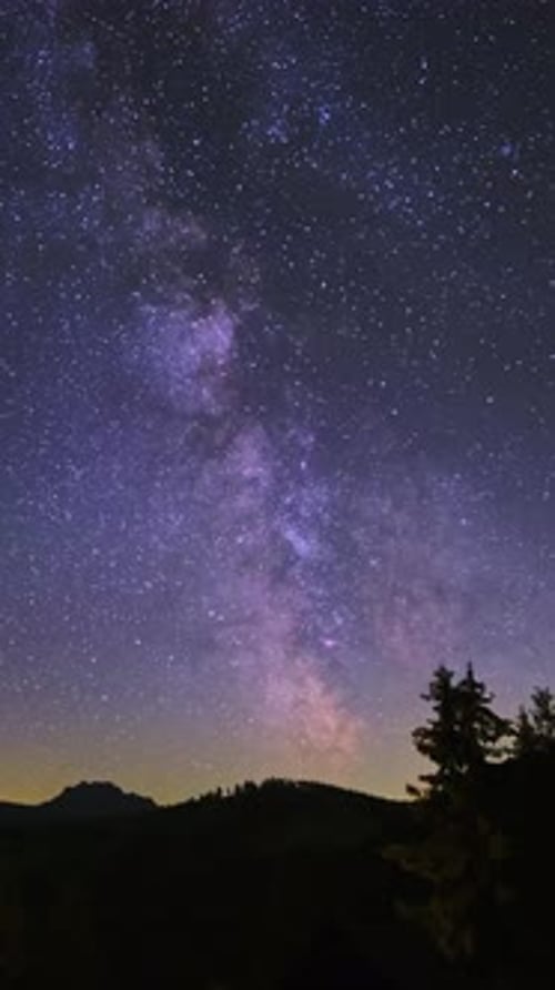 Milky Way Universe Star Trails in Dark Evening Clouds Perseid Meteor Shower Timelapse Vertical